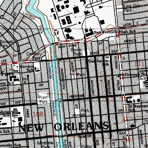 Topographic Map of Donnelly Playground, LA