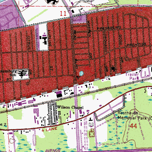 Topographic Map of Eastminster Presbyterian Church, LA