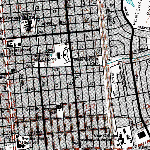 Topographic Map of Gentilly Baptist Church, LA