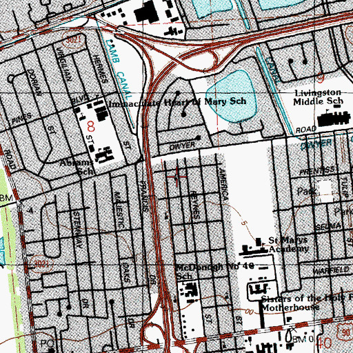 Topographic Map of Greater Sunlight Baptist Church, LA
