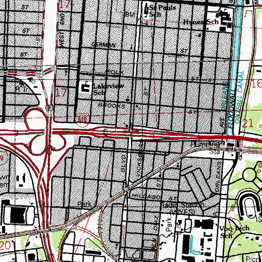 Topographic Map of Interchange 1B, LA