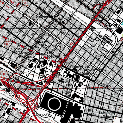 Topographic Map of Interchange 235B, LA