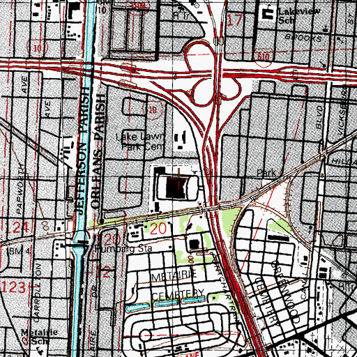 Topographic Map of Lake Lawn Park Cemetery, LA