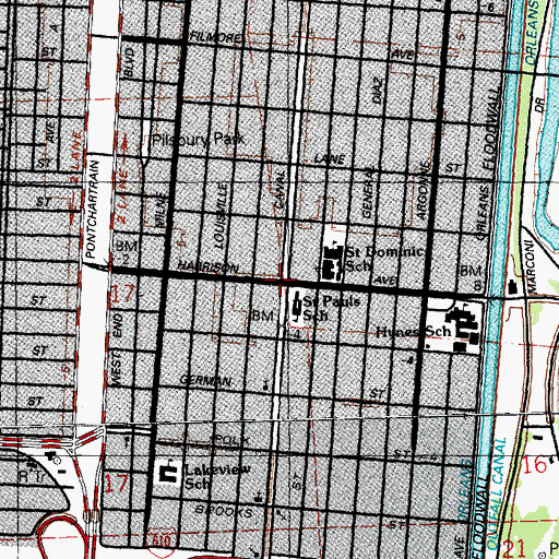 Topographic Map of Lakeview, LA
