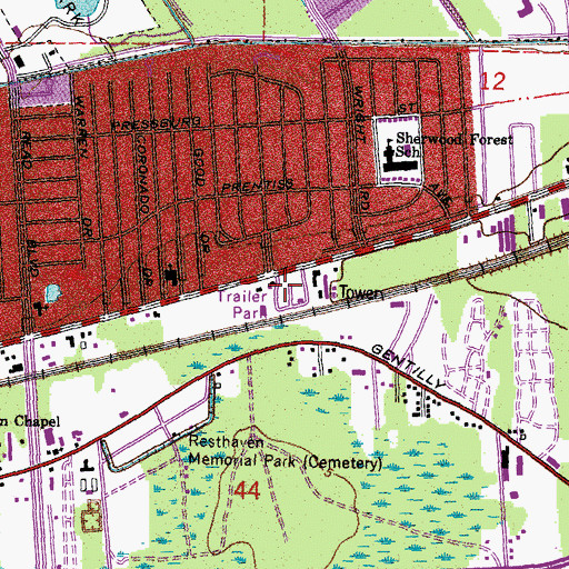 Topographic Map of Parc D'Orleans Number 2 Mobile Home Park, LA