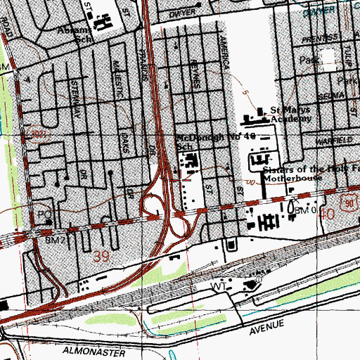 Topographic Map of Ray Avenue United Methodist Church, LA