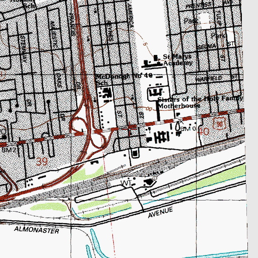 Topographic Map of Rosedale Baptist Church, LA