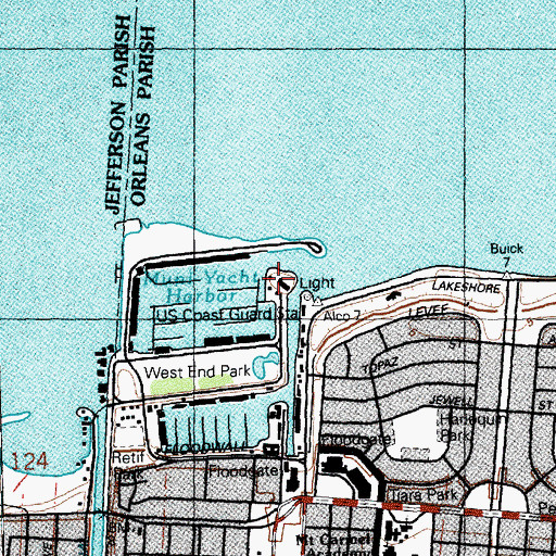 Topographic Map of Southern Yacht Club, LA