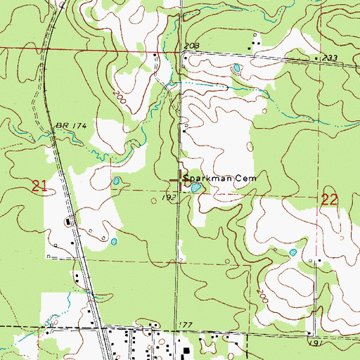 Topographic Map of Sparkman Memorial Cemetery, AR