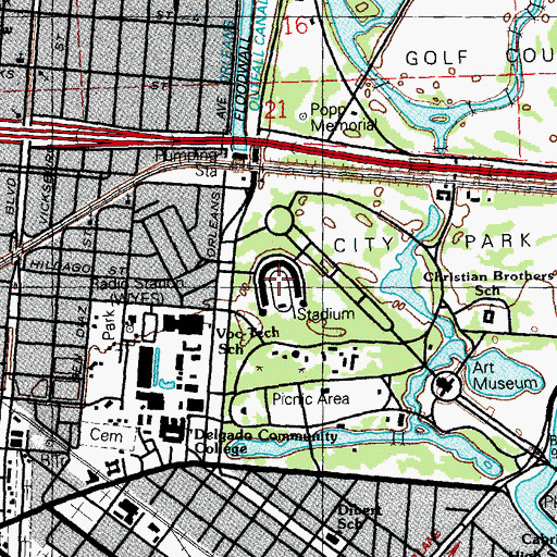 Topographic Map of Tad Gormley Stadium, LA