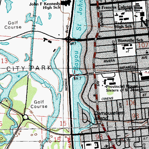 Topographic Map of Theard Memorial Bridge, LA
