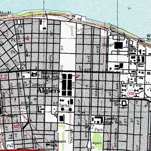 Topographic Map of Algiers Church of God in Christ, LA