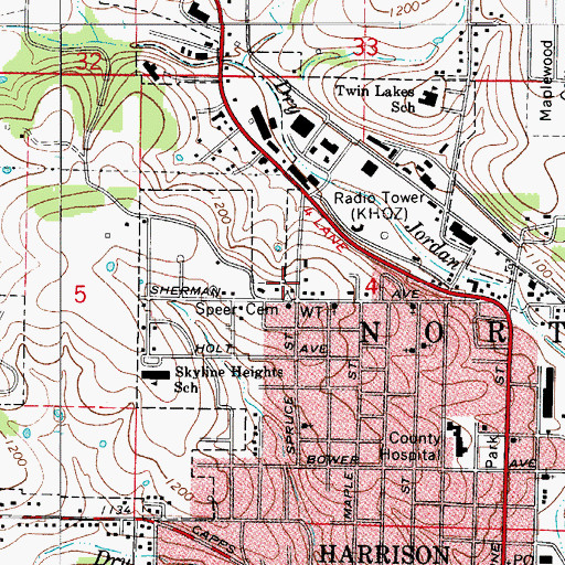 Topographic Map of Speer Cemetery, AR