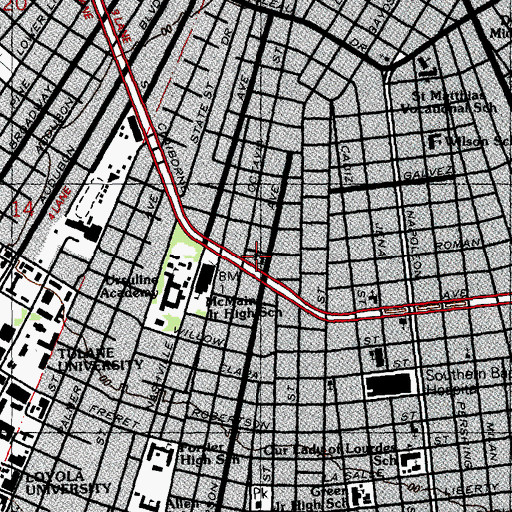 Topographic Map of First Presbyterian Church, LA