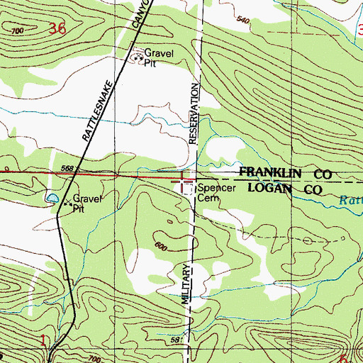 Topographic Map of Spencer Cemetery, AR