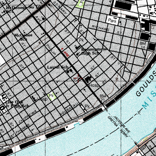 Topographic Map of Jackson Avenue Evangelical Congregational Church, LA