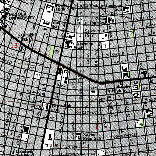 Topographic Map of New Orleans Public Library - Milton H Latter Branch, LA
