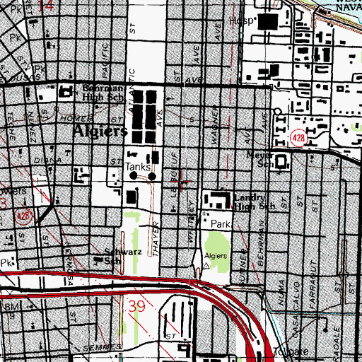 Topographic Map of Mount Olive Baptist Church, LA