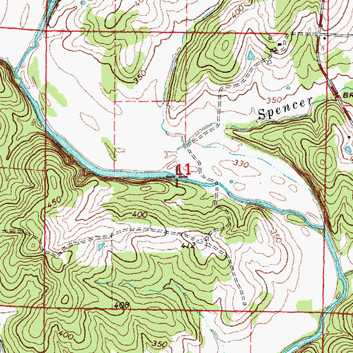 Topographic Map of Spencer Creek, AR