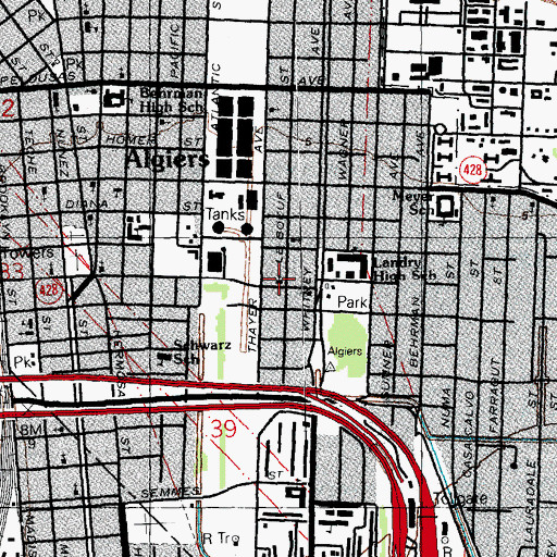Topographic Map of Mount Sinai Baptist Church, LA