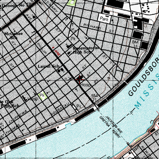 Topographic Map of New Orleans General Hospital (historical), LA