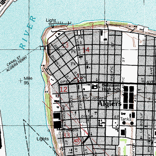 Topographic Map of Preston B Delcazel Memorial Playground, LA