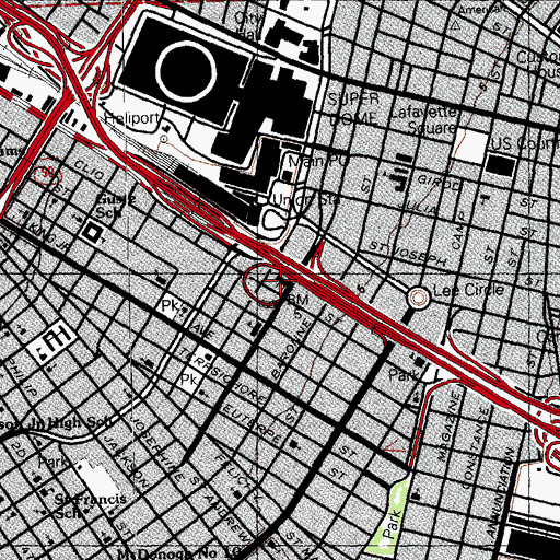 Topographic Map of Saint John the Baptist Roman Catholic Church, LA