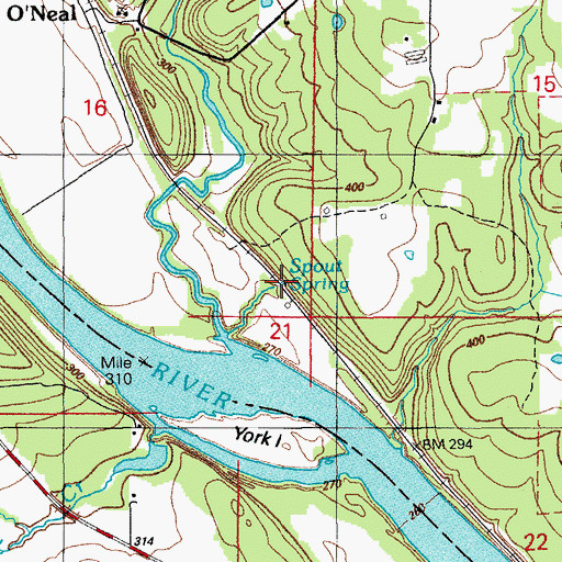 Topographic Map of Spout Spring, AR
