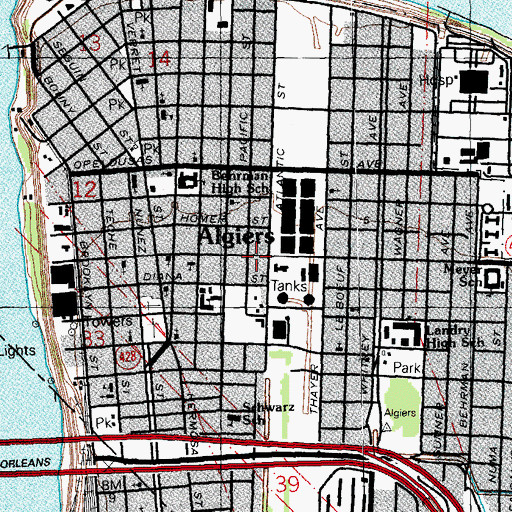 Topographic Map of United Church of Algiers, LA