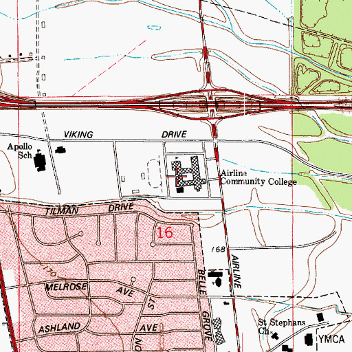 Topographic Map of Airline High School, LA