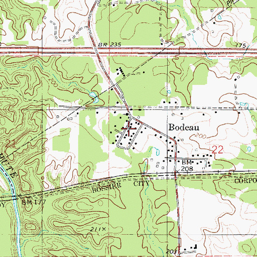 Topographic Map of Bodcau Park, LA