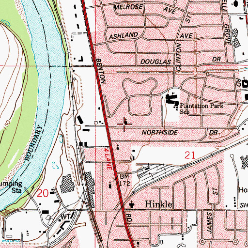 Topographic Map of Bossier Baptist Temple, LA