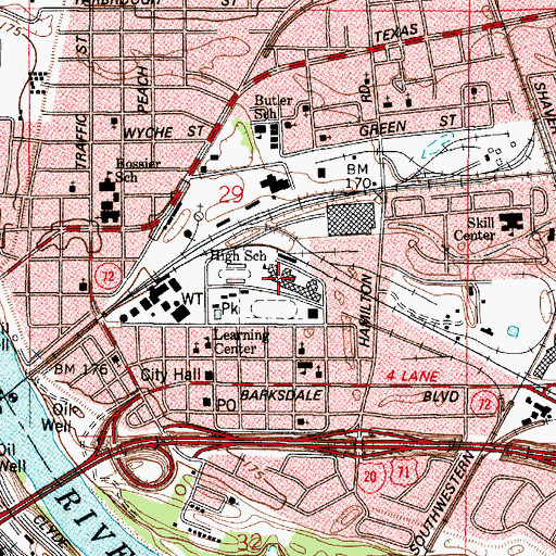 Topographic Map of Bossier High School, LA