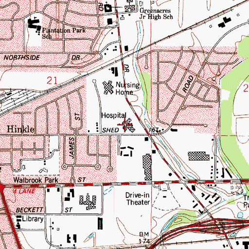 Topographic Map of Bossier Medical Center, LA