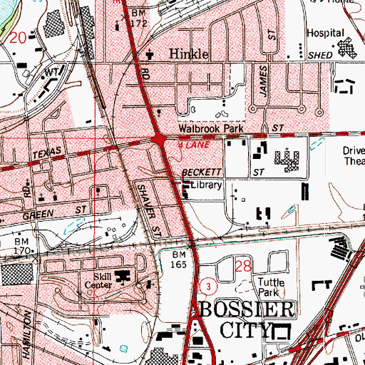 Topographic Map of Bossier Parish Public Library, LA