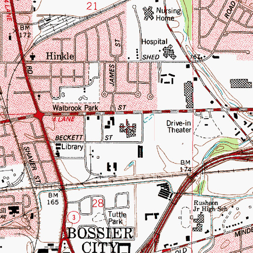 Topographic Map of First Baptist Church of Bossier City, LA