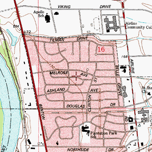 Topographic Map of Green Acres, LA