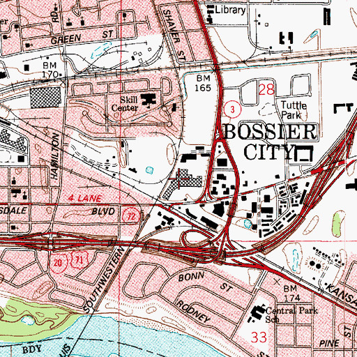 Topographic Map of Heart of Bossier Shopping Center, LA