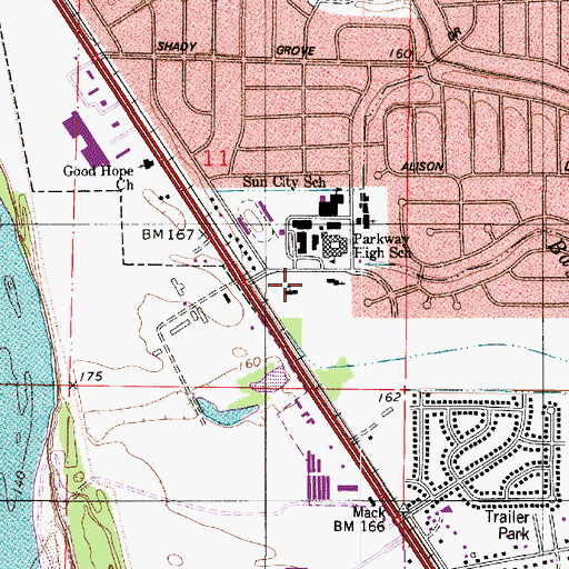 Topographic Map of Parkway Baptist Church, LA