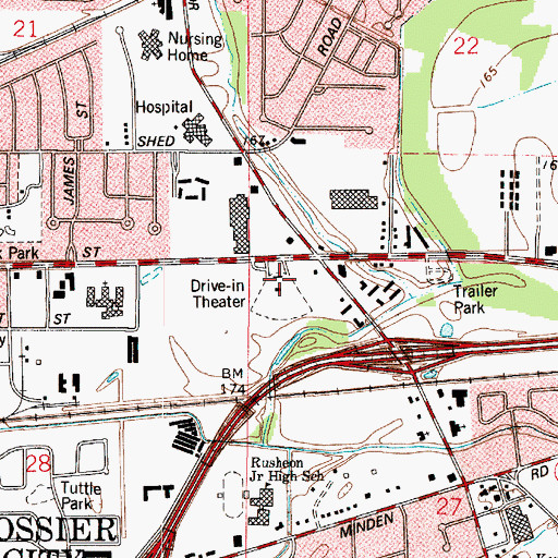 Topographic Map of Pierre Bossier Mall Shopping Center, LA