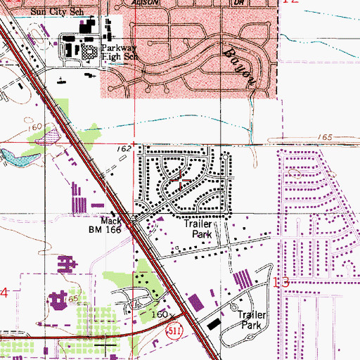 Topographic Map of Southern Gardens, LA