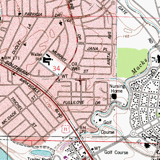 Topographic Map of Temple Baptist Church, LA