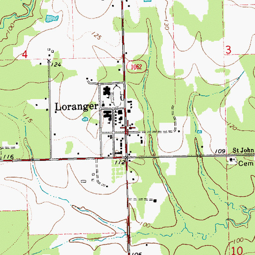 Topographic Map of Loranger Baptist Church, LA