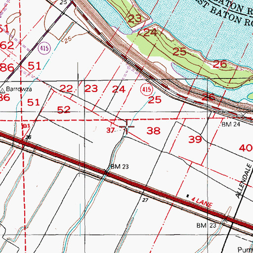 Topographic Map of Allendale Cemetery, LA