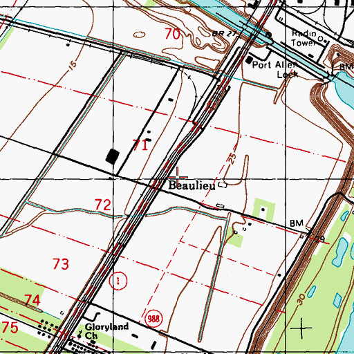 Topographic Map of Boulieu Plantation (historical), LA