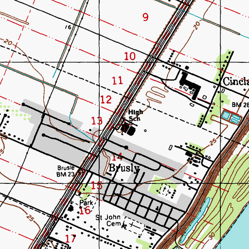 Topographic Map of Brusly High School, LA