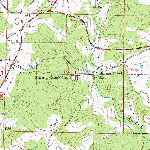 Topographic Map of Spring Creek Cemetery, AR