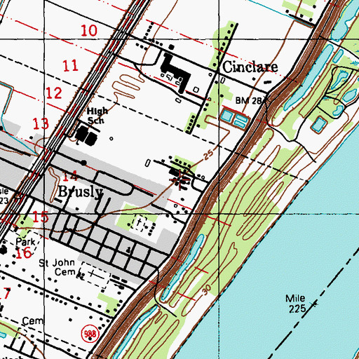 Topographic Map of Brusly Middle School, LA