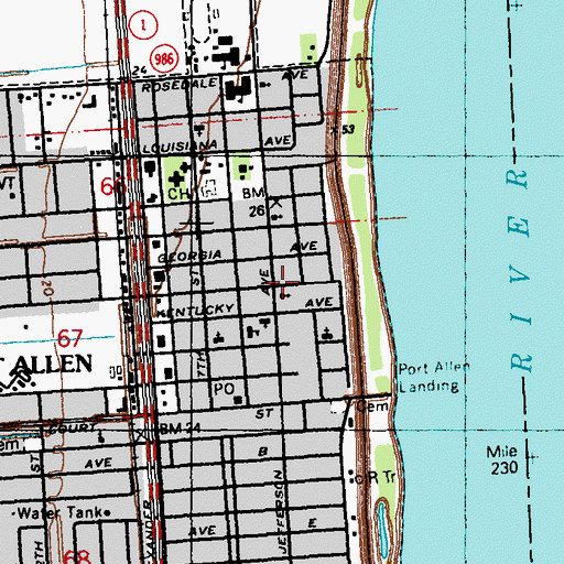 Topographic Map of First Baptist Church of Port Allen, LA