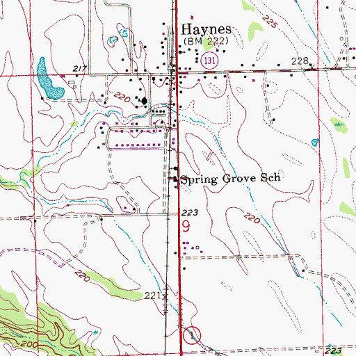 Topographic Map of Spring Grove School, AR